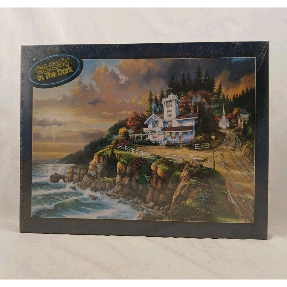 Bits and Pieces 550 Piece Glow-in-the-Dark Jigsaw Puzzle-"House by the Sea"-NEW!